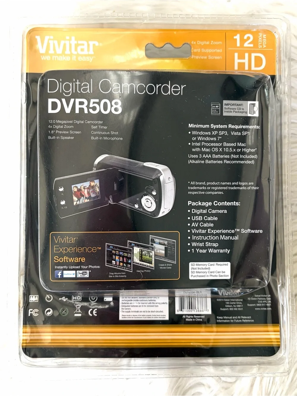 Vivitar DVR 508 Digital Camcorder 12MP HD Retro Video Camera NIB Sealed